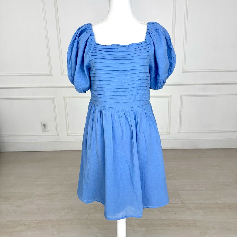 Abercrombie Kids Cottagecore Blue Puff Sleeve Pleated Smocked Dress Girls 17/18